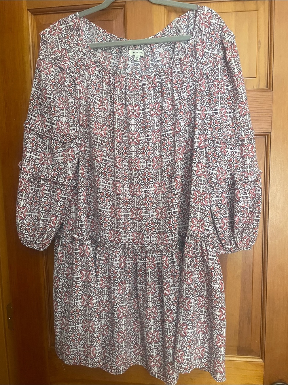 Max Studio coral and White Printed Puff-Sleeve midi Dress Large Mint
